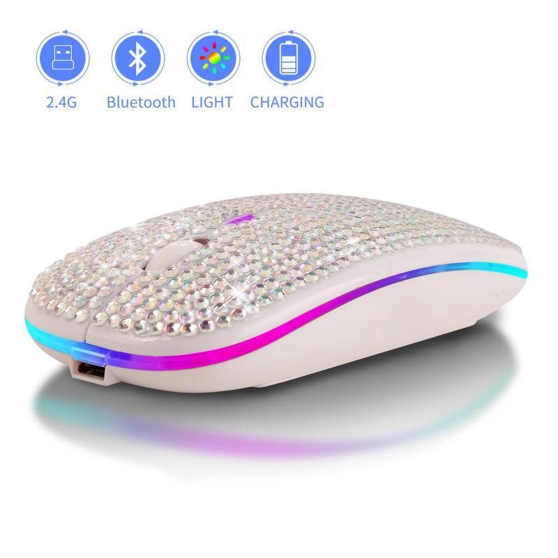 Chuột Không Dây Hồng Kim Cương Vỏ 1600DPI 3 Bánh Răng Có Thể Điều Chỉnh Máy Tính Chơi Game Đèn Nền Chuột Tắt Tiếng Cô Gái Tặng Trò Chơi Máy Tính