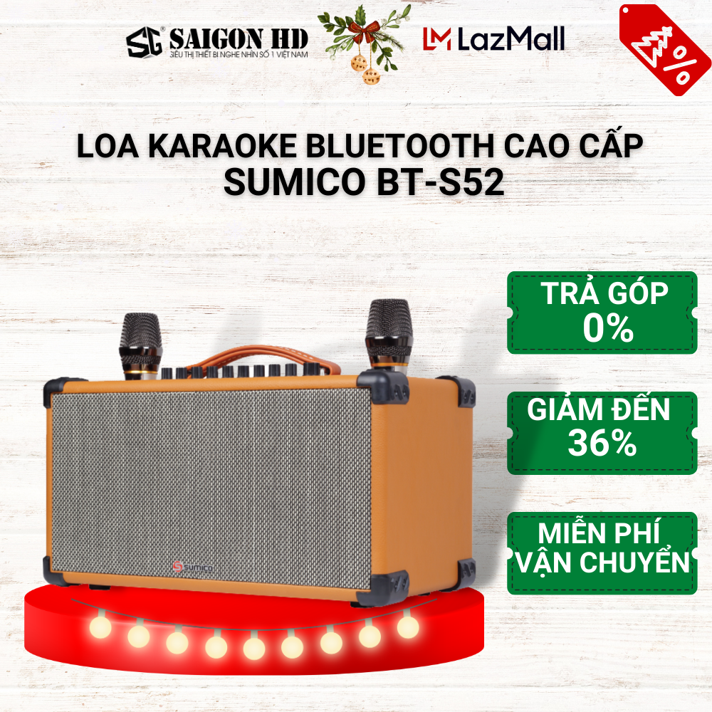 Loa Karaoke Bluetooth cao cấp SUMICO BT-S52 |Hàng chính hãng - Pin 8 Giờ, Cổng phát lại USB, Tặng Kèm 2 micro UHF, Đa dạng kết nối