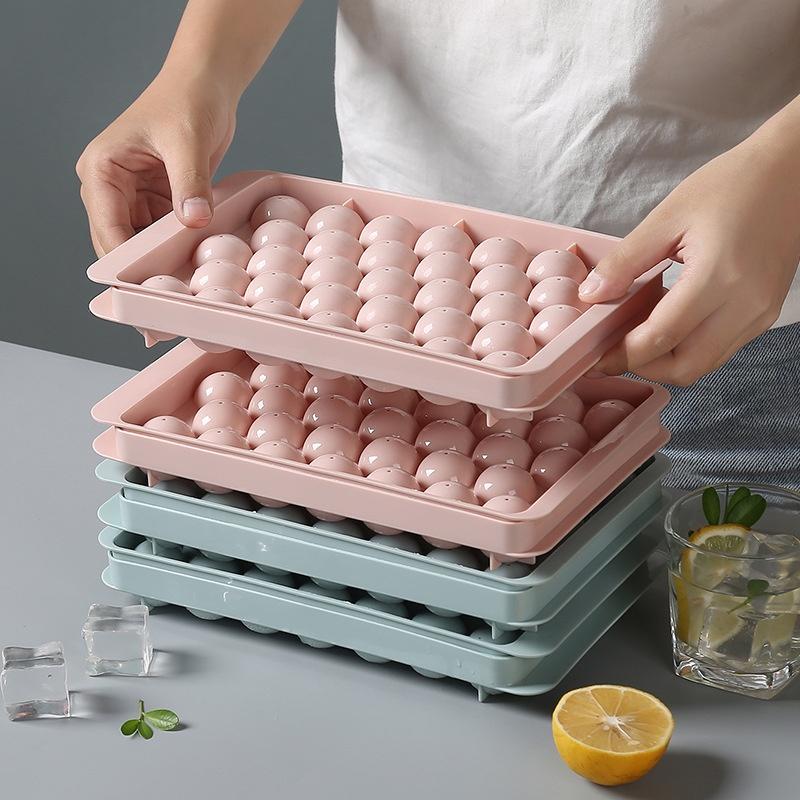Khay làm đá tròn tủ lạnh 33 viên có nắp đậy