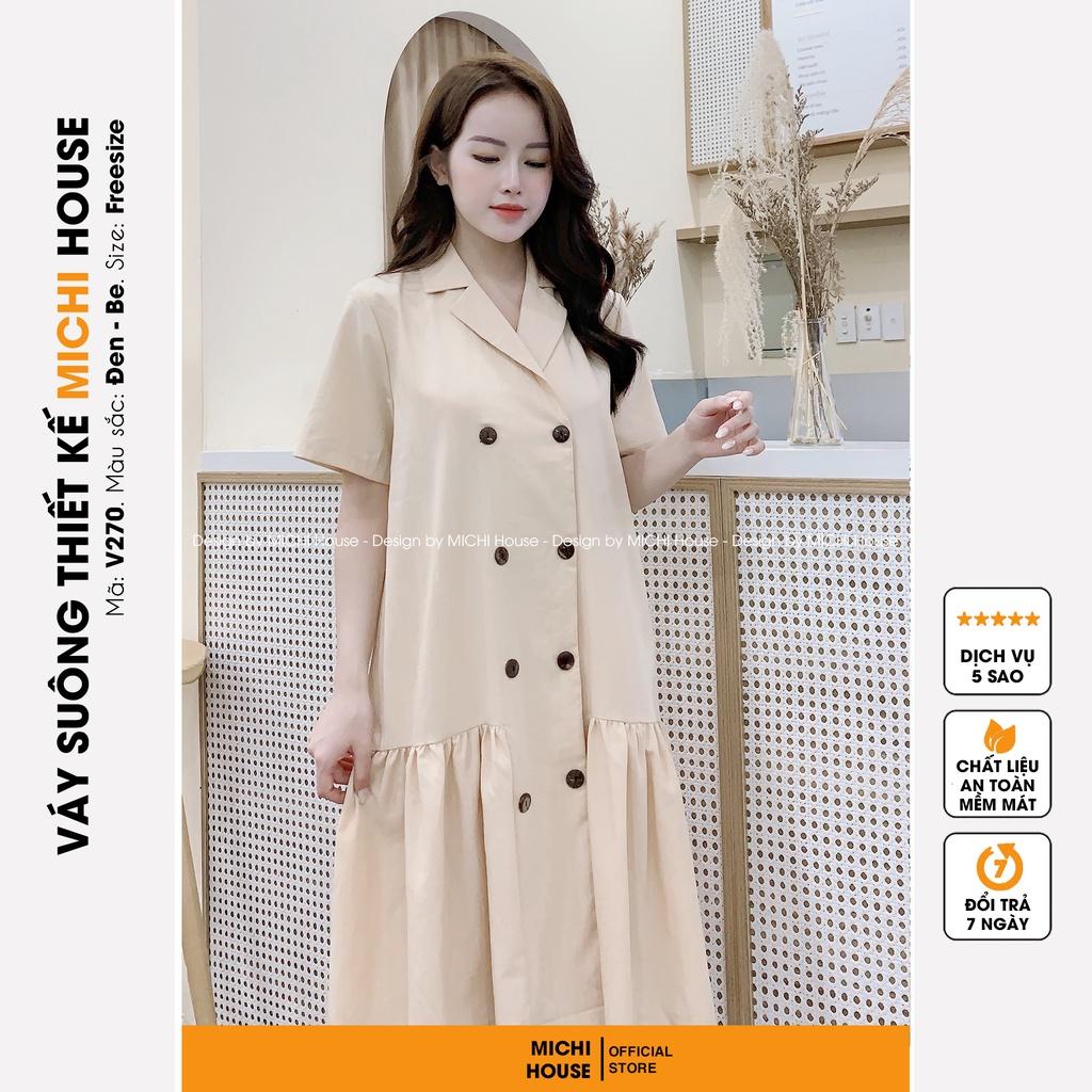 Đầm Bầu Công Sở Dáng Suông Cổ Vest Freesize VS270 MICHI House Váy chất Đũi Thiết kế Form Xòe Rộng Bigsize 70kg