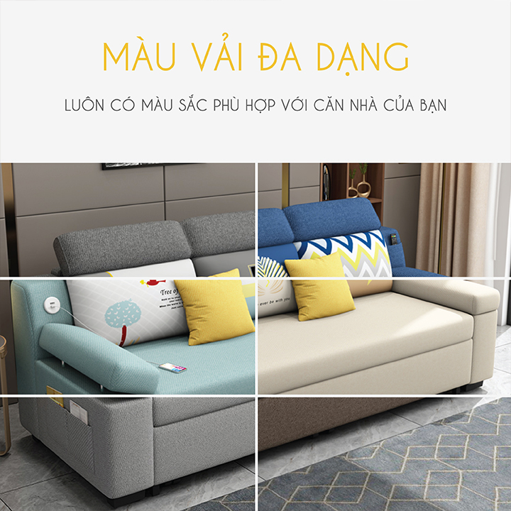 Sofa giường, Sofa Cao Cấp Vải Lanh mịn có cổng usb rộng 1m5 và 1m8