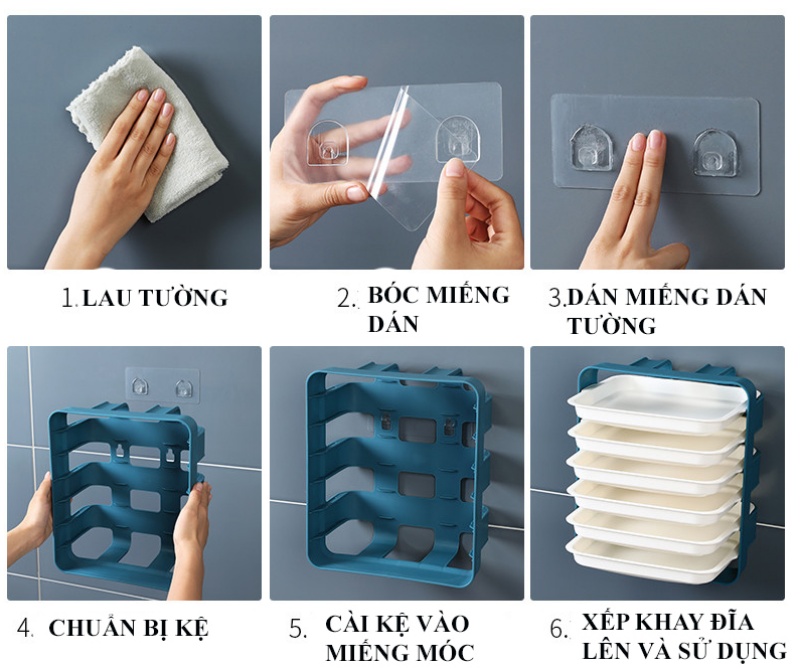 Kệ 6 đĩa đựng thức ăn thông minh khi nấu ăn kèm đĩa đựng nhỏ gọn/Kệ bếp đa năng 6 ngăn đa năng treo tường/Kệ để gia vị MOHI MK6D - Chính hãng (Giao ngẫu nhiên)