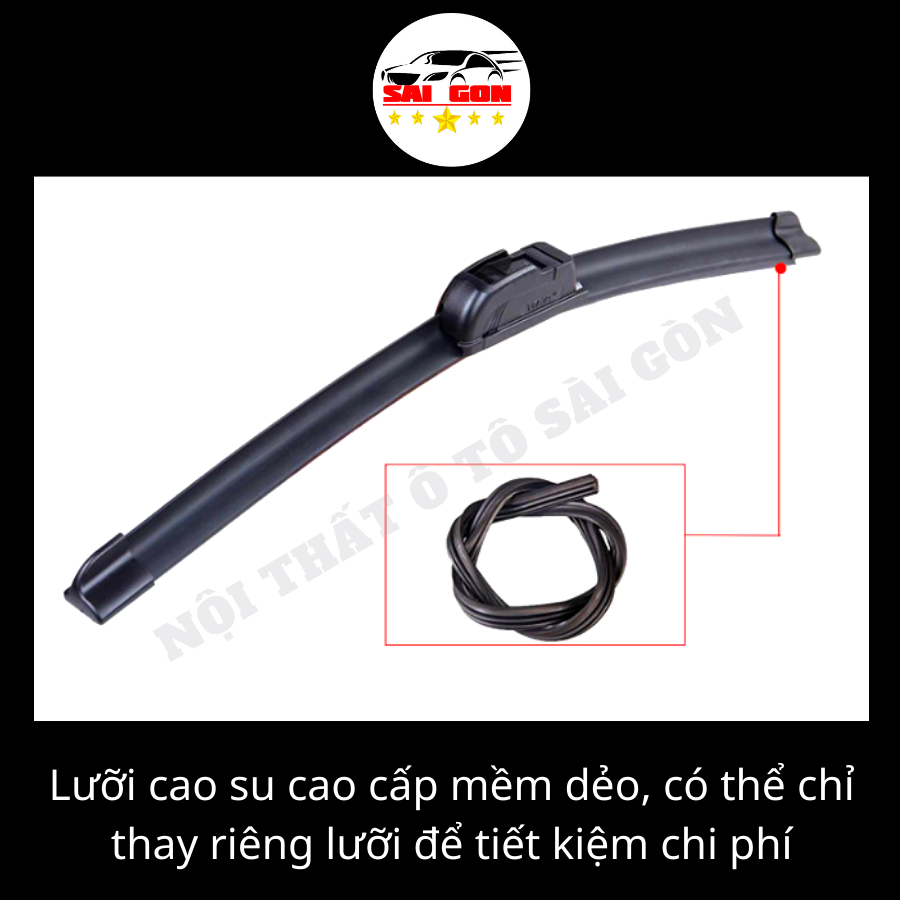 Gạt mưa ô tô silicon loại tốt không xương, gạt êm và sạch, kiểu khóa chữ U, kích cỡ từ 14 đến 26 inch