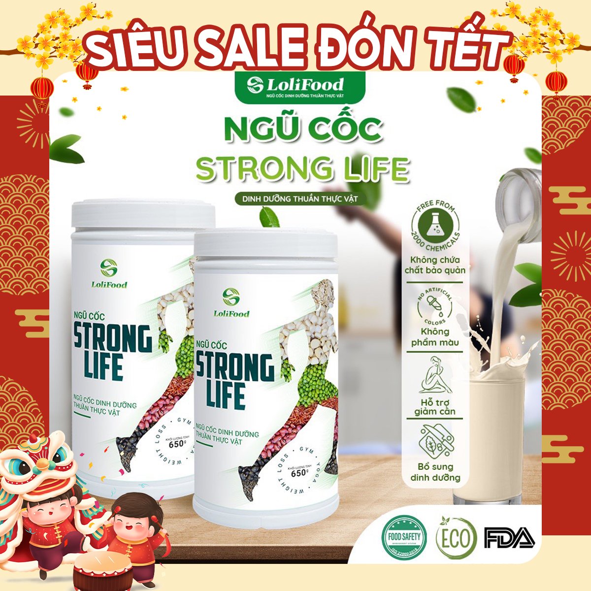 Ngũ Cốc Dinh Dưỡng Stronglife LoliFood, 100% Thuần Thực Vật,Ngũ Cốc Giảm Cân, Nạp Năng Lượng,Tập Gym, Ăn Kiêng Hộp 650gr