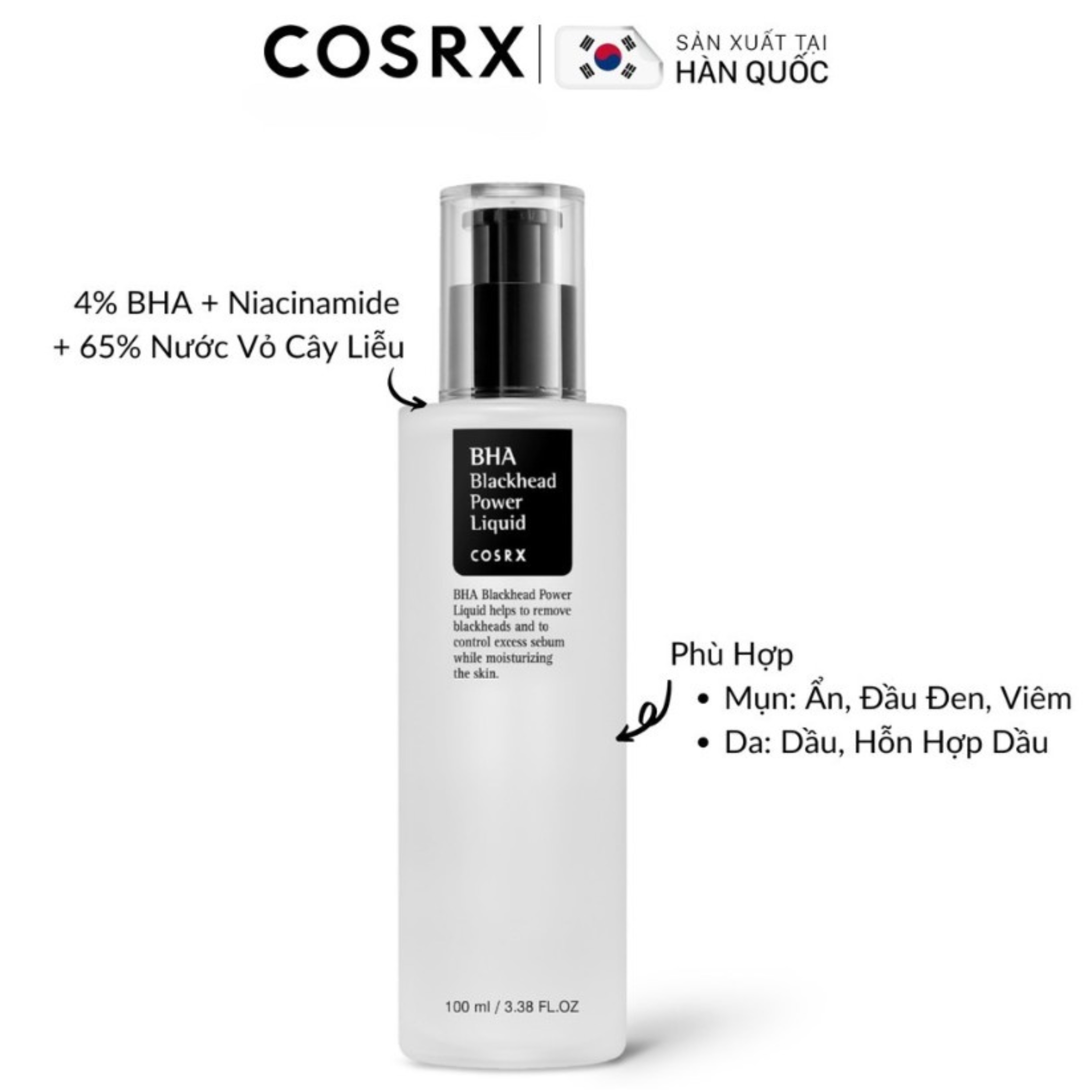 Toner Nước Hoa Hồng Cosrx BHA Hỗ Trợ Giảm Mụn Đầu Đen Cân Bằng Da 100ml