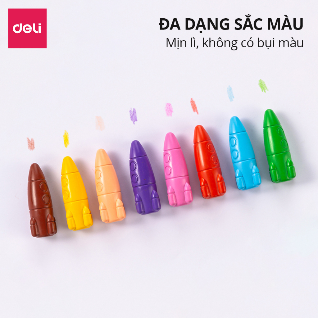 Bút sáp màu hữu cơ hỏa tiễn kèm Sticker Deli - 12/24/36 màu - An toàn không vấy bẩn tay Tô màu vẽ tranh học sinh trẻ em