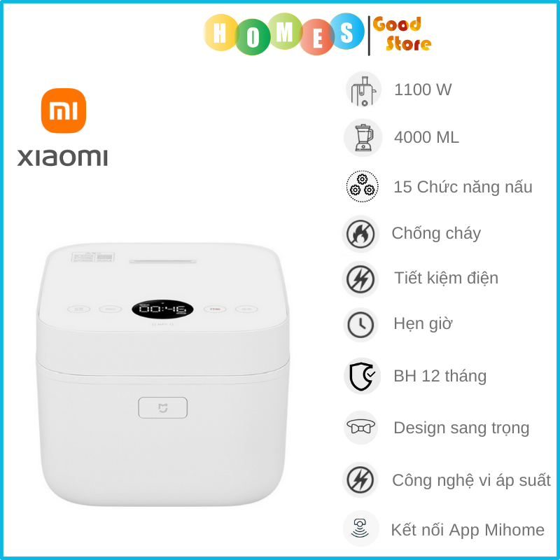 Nồi Cơm Điện XIAOMI GEN 3 Thông Minh Cao Tần, Công Nghệ Vi Áp Suất, 15 Chế Độ Nấu, Kết Nối App, Dung Tích 4L, Công Suất 1100W - Hàng Chính Hãng