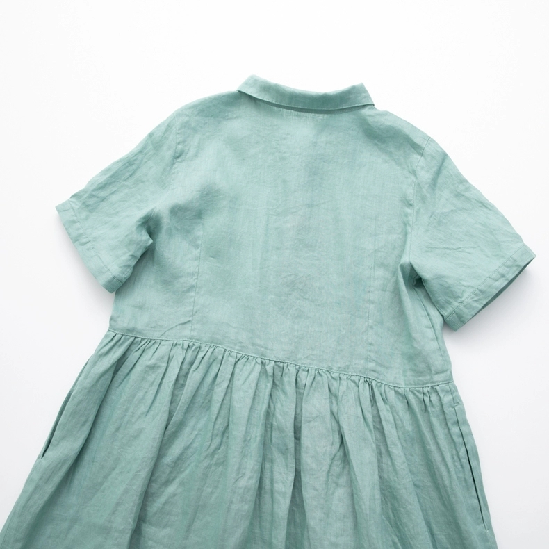 Đầm Linen suông dáng babydoll mẫu mới xuân hè thiết kế xẻ tà trước có dây thắt eo da216