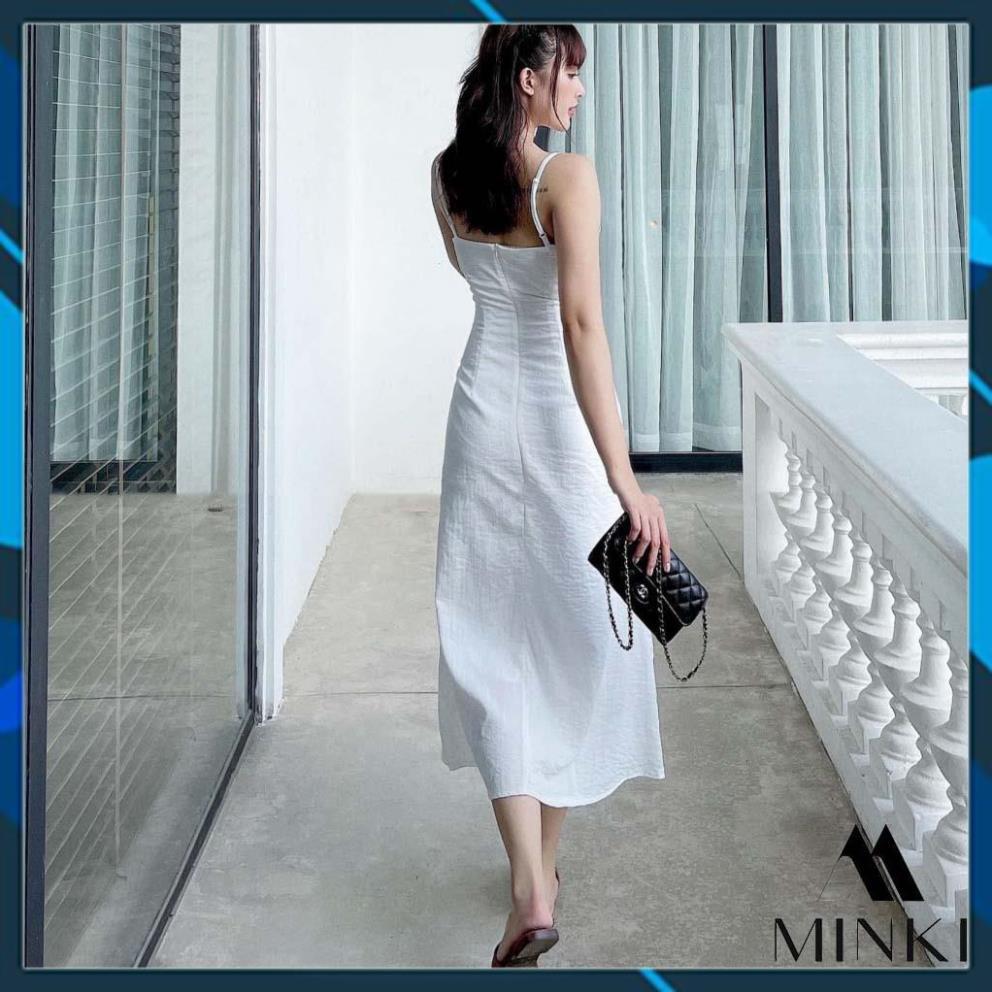 Váy Hai Dây Nhún Nơ Ngực - Chất Liệu Cotton Lụa Cao Cấp - Hai Màu Cam/ Trắng