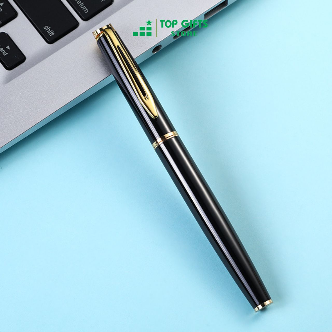 Bút kim loại nắp khắc tên PG026 - ngòi 0.5mm Penmall mực xanh + Hộp bút