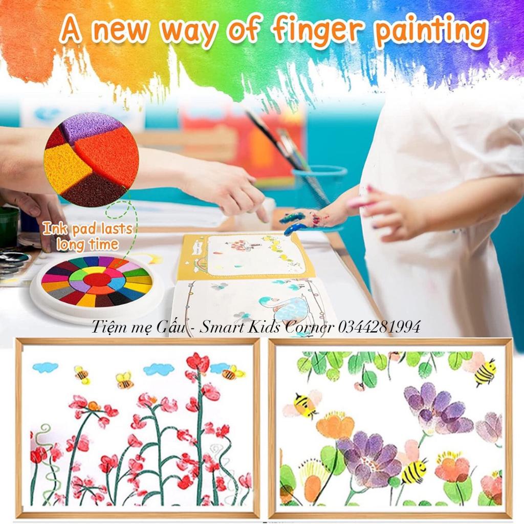 COMBO MÀU VẼ VÂN TAY WASHABLE PAINT PAD BỘ 12 MÀU AN TOÀN DIY FINGER PRINT KÈM SÁCH HƯỚNG DÂN CHO BÉ THỎA SỨC SÁNG TẠO