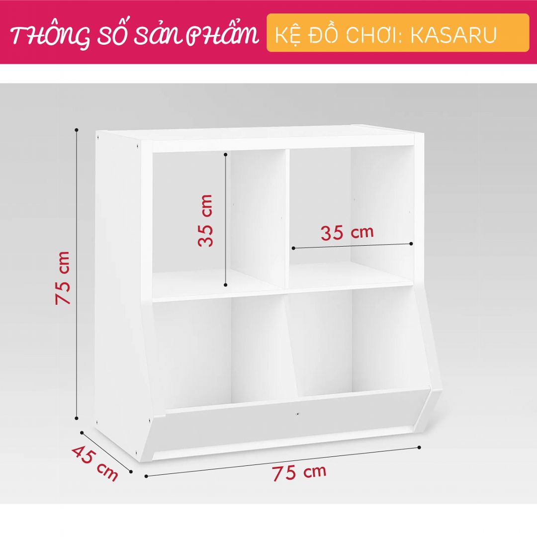 Kệ để đồ chơi cho bé SMLIFE Kasaru | Gỗ MDF dày 17mm chống ẩm | D75xR45xC75cm