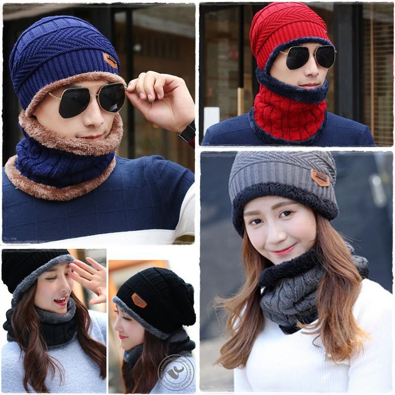Set mũ len kèm khăn ống lót lông cho nam nữ siêu ấm