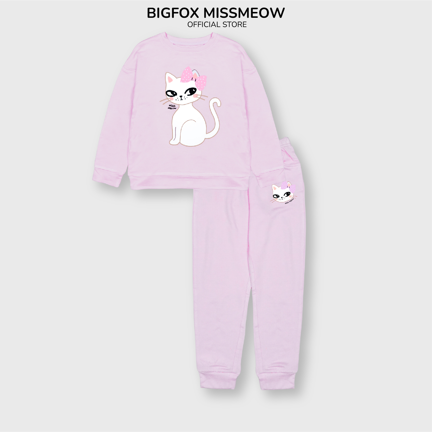 Bộ thu đông cho bé gái Bigfox Miss Meow dài tay chất nỉ, da cá style Hàn Quốc dễ thương size đại trẻ em 3,7,11 tuổi 30kg