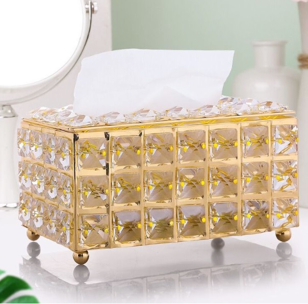 Hộp Đựng Khăn Kim Loại Giấy Đính Đá