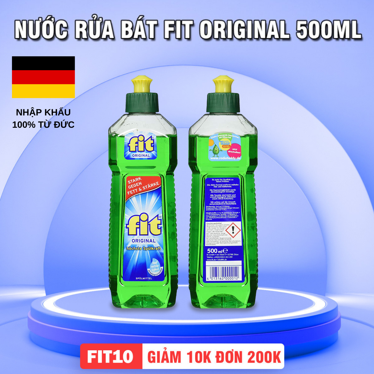 Nước rửa chén bát FIT ORIGINA dung tích 500ml, Nước rửa bát đánh bay mọi vết bẩn