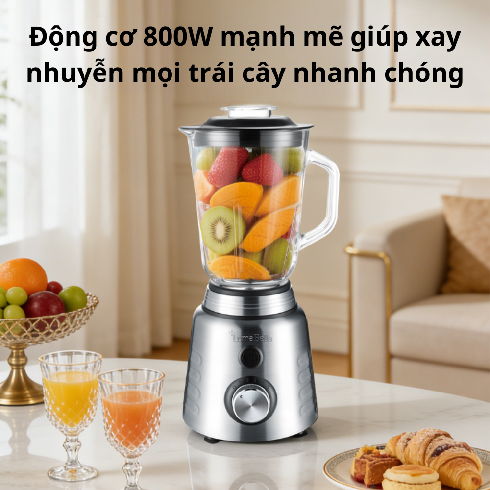 Máy xay sinh tố công nghiệp đa năng Lumabella LB-53028 công suất cao 800W, dung tích lớn 1.5L, xay rau củ quả và các loại hạt, 2 cối ABS cao cấp bền bỉ - DELIYA - HÀNG CHÍNH HÃNG