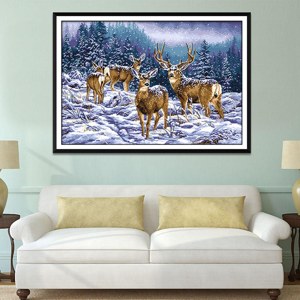 Stamped Embroidery Cross Stitch Kit Beginner Needlecrafts- Deer 14CT