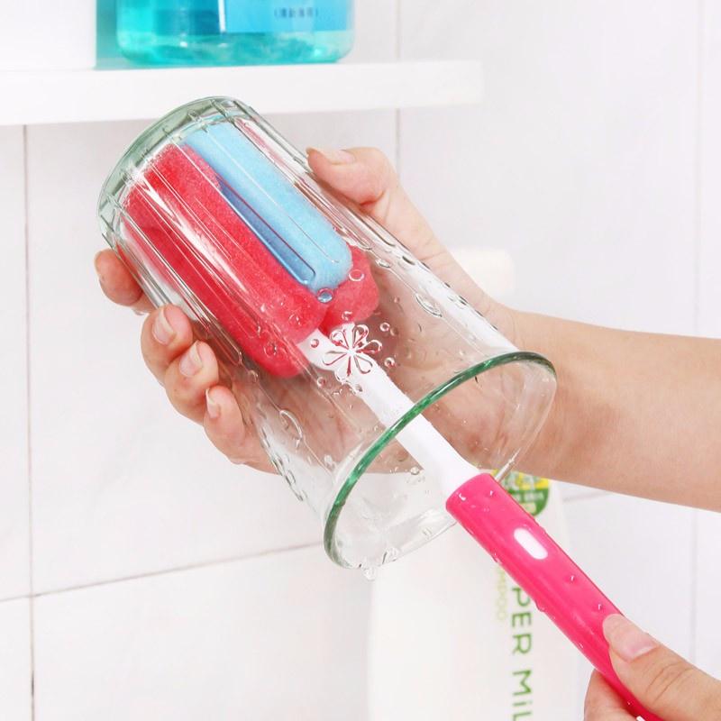 1pc Kitchen Sponge Brush Cup Brush Wash Cup Long-handled Bottle Brush Cleaning Brush Glass Cleaner