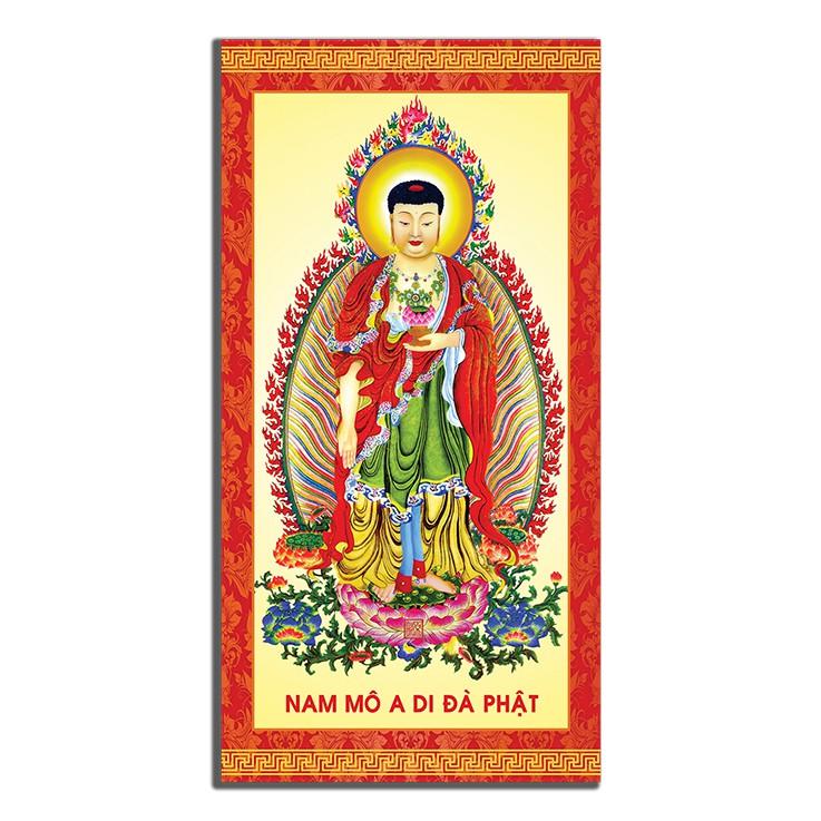 Tranh dán tường, tranh sáo trúc treo tường trang trí nhà cửa nơi thờ cúng cao cấp nhiều mẫu Tam thánh, thich ca mâu ni 40x80, Tranh Phật Adida treo sáo trúc VST-01
