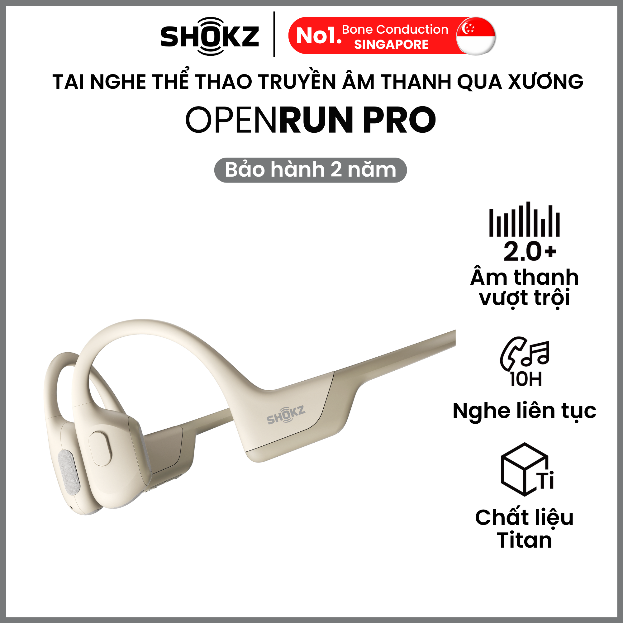 Tai Nghe Bluetooth Thể Thao Truyền Âm Thanh Qua Xương SHOKZ OPENRUN PRO S810 Màu Be - Hàng chính hãng