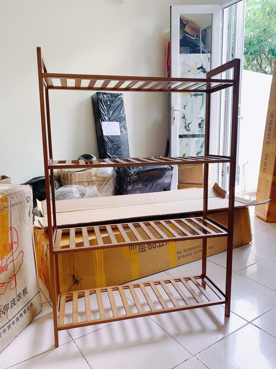 Kệ để giày dép, cây cảnh, đồ dùng gia đình 4 tầng gỗ tre tiện lợi