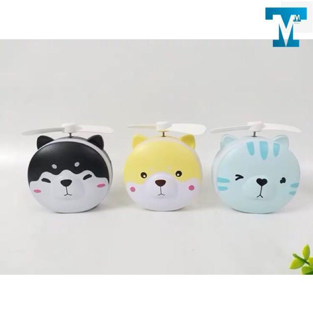 QUẠT TÍCH ĐIÊN MINI 3IN1 hình con heo | Quạt cầm tay đèn led gương