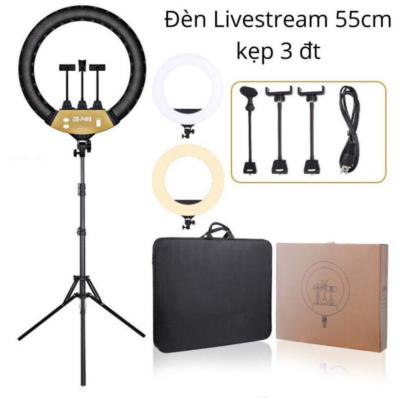 Đèn livestream 55CM-80W ZB-F488 loại xịn kèm chân thép 2m 3 kẹp điện thoại+remote quay tiktok makeup,bigo