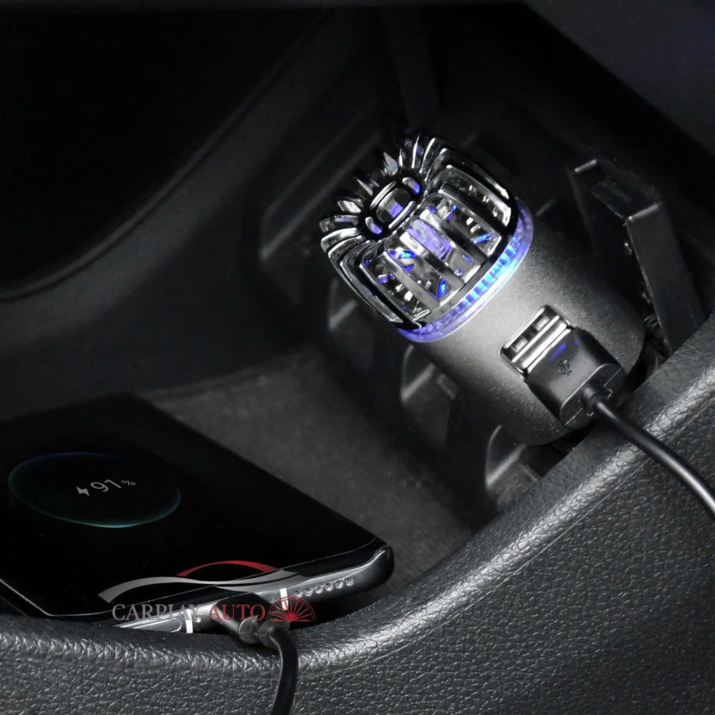 Máy Lọc Không Khí Cho Xe Ô Tô Tạo Ion Âm Tích Hợp Hai Cổng Sạc USB – Lọc Bụi, Khử Mùi Hôi Hiệu Quả, ĐÈN TRANG TRÍ