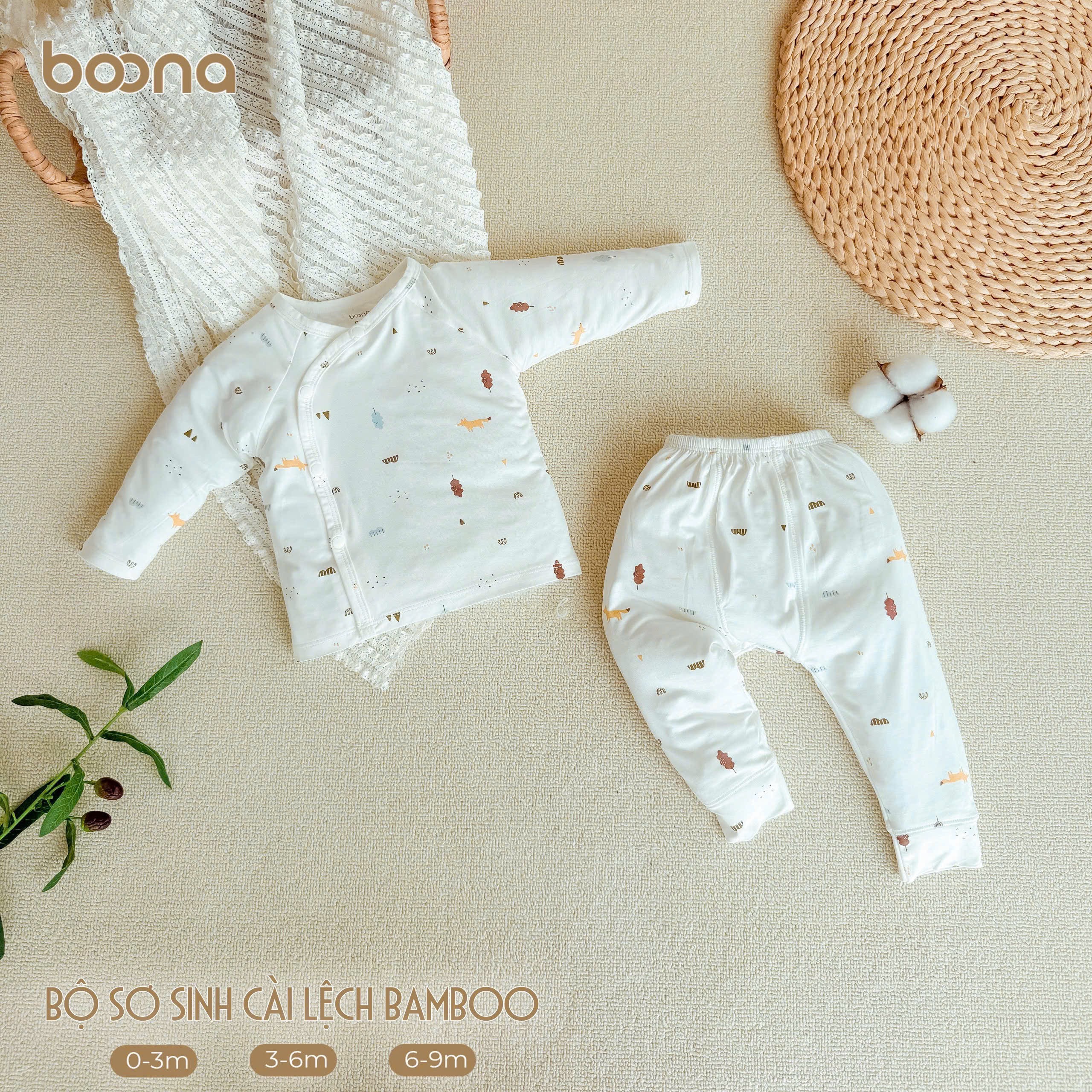 Bộ sơ sinh cài lệch bamboo sợi tre Boona
