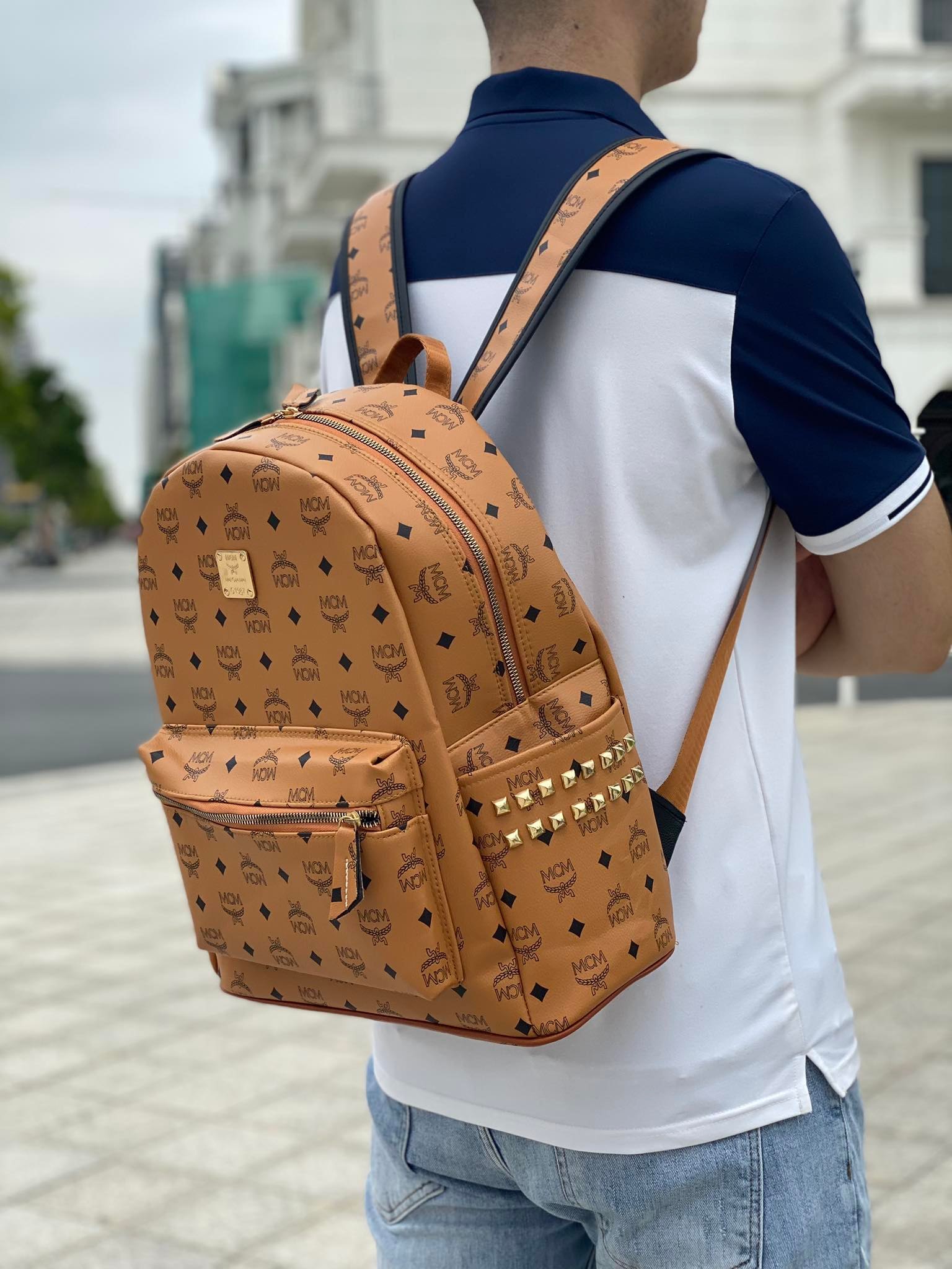 Balo da M.C.M Unisex đi học đi chơi phong cách Hàn Quốc Size 40x36 cm