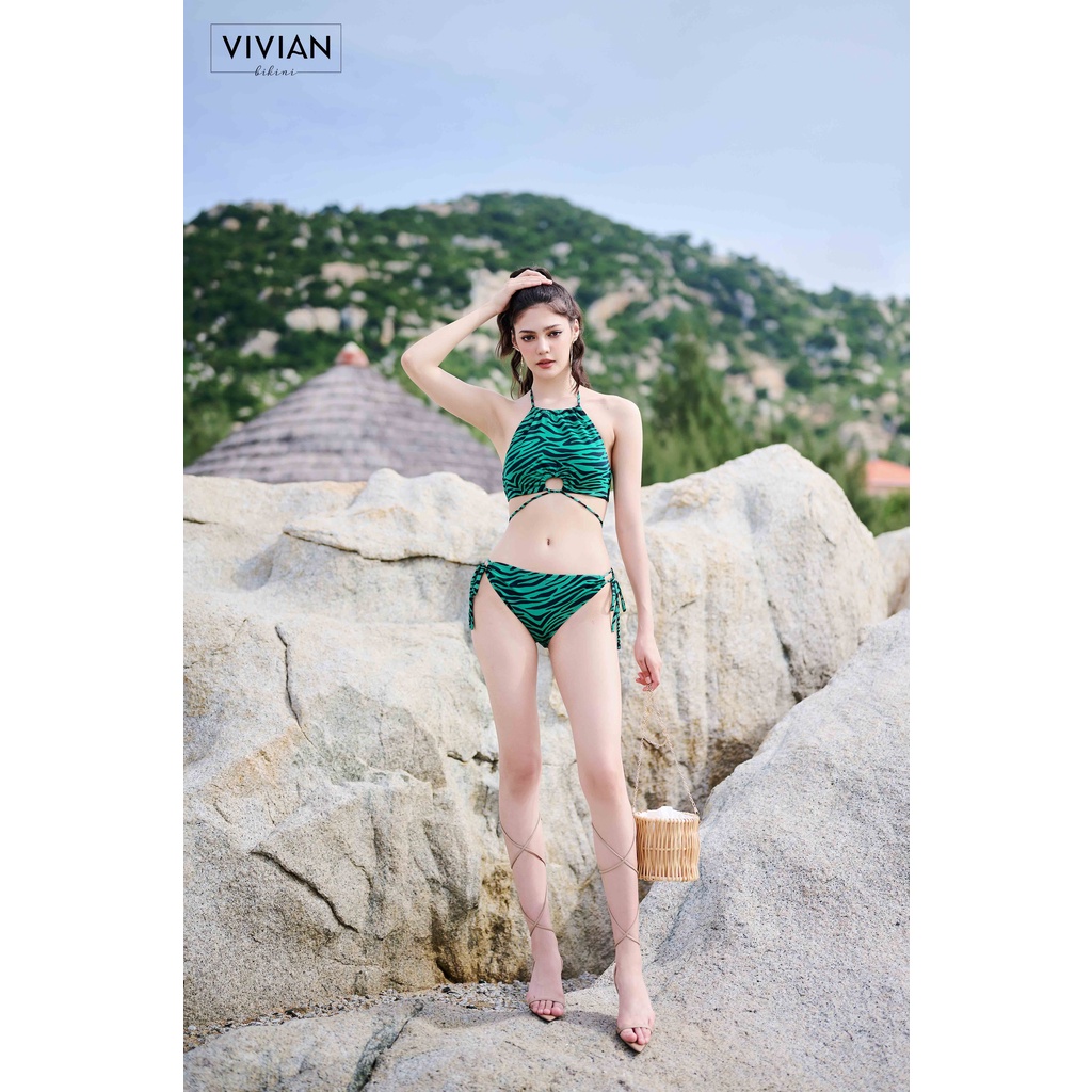 Đồ bơi nữ cao cấp  dạng hai mảnh áo yếm - màu Xanh lá cây - VS200_GN