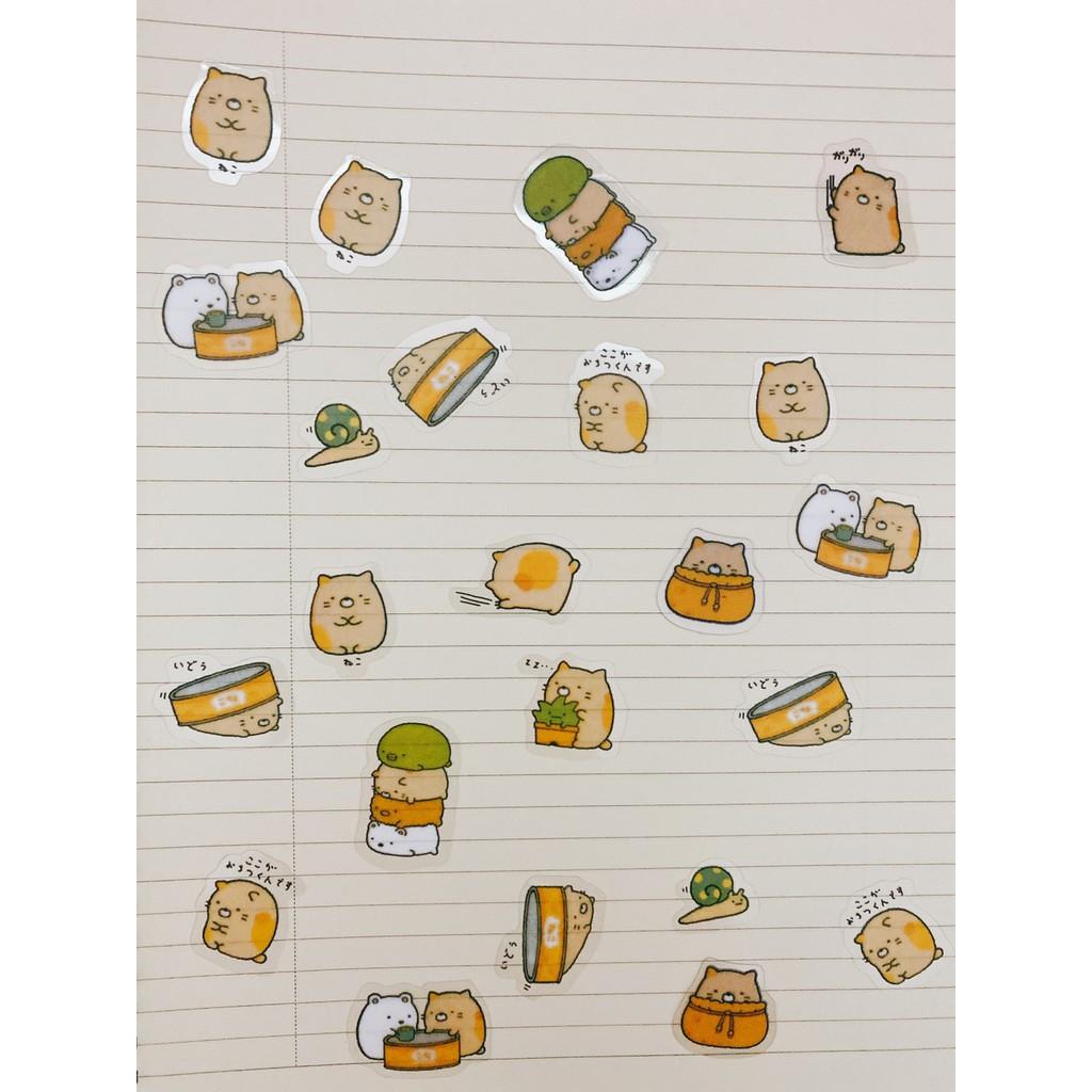 Bộ 50 miếng sticker Kawai hình , mèo, gấu, gà, cừu