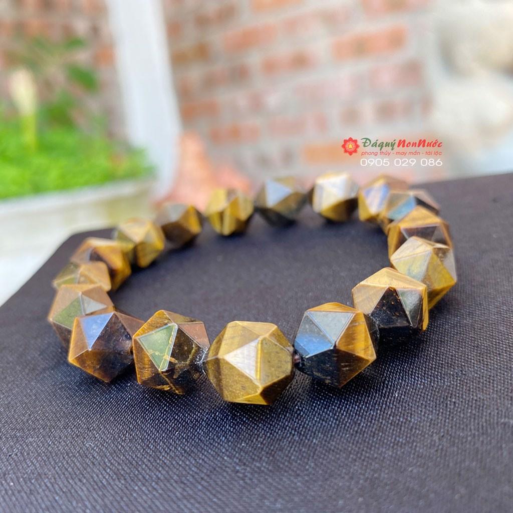 Vòng tay Nam đá mắt hổ giác cạnh kích thước hạt 10ly
