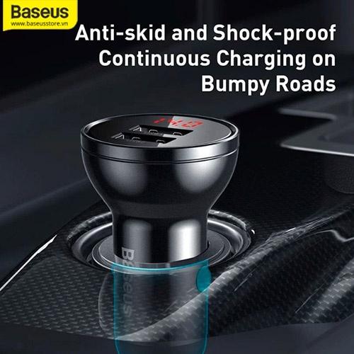 Tẩu sạc đa năng Baseus Car Charger Digital Display Dual USB 4.8A 24W ( Hàng Chính Hãng)