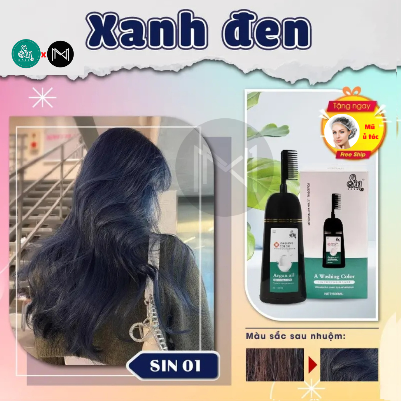 Dầu gội phủ bạc Sin Hair 500ml phủ màu xanh đen thời thượng