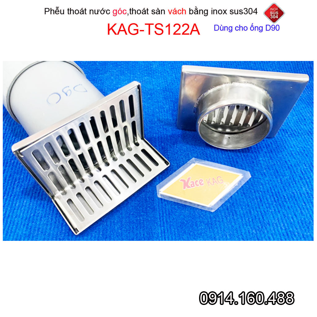Phễu thoát nước mưa thoát ngang D90 KAG-TS122A, phễu thoát nước chữ L vách tường hành lang thoát nước nhanh sử dụng tốt