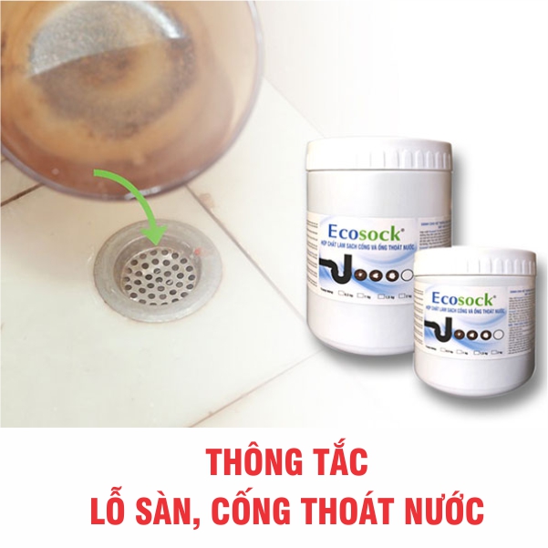 EcoClean ECOSOCK - Thông Tắc TỨC THỜI, Phân Hủy Tóc, Dầu Mỡ, Thức Ăn, Chất Thải - Hộp 500 gr