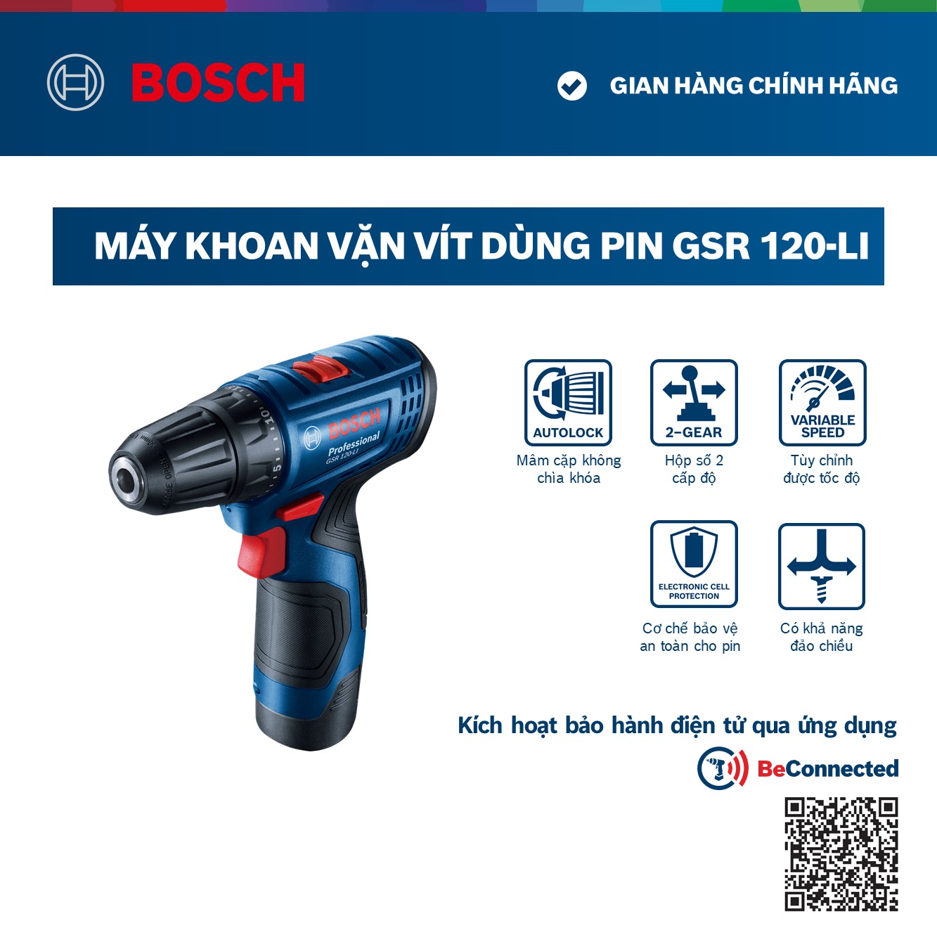 Máy Khoan Vặn Vít Dùng Pin GSR 120-LI (2 Pin, 1 Sạc)