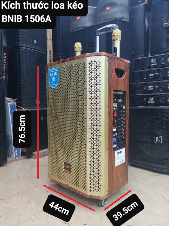 Loa kéo Karaoke Bluetooth BNIB 1506A: Bass 40, Thiết kế 3 loa, Công suất 500W, Chống hú tốt. 2 Micro chất liệu kim loại cao cấp