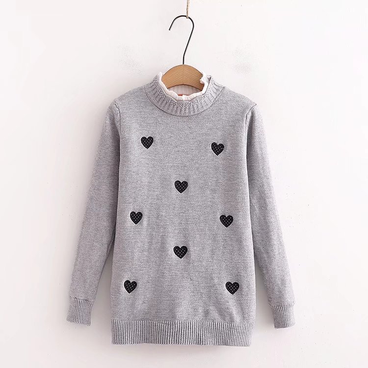 Áo sweater tay dài cổ tròn dáng rộng in họa tiết trái tim thời trang cho nữ ARCTIC HUNTER