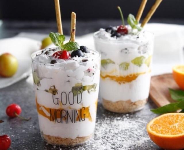 Cốc thủy tinh in chữ goodmorning, Cốc sinh tố thủy tinh chịu nhiệt cao cấp borosilicate, trong và nhẹ