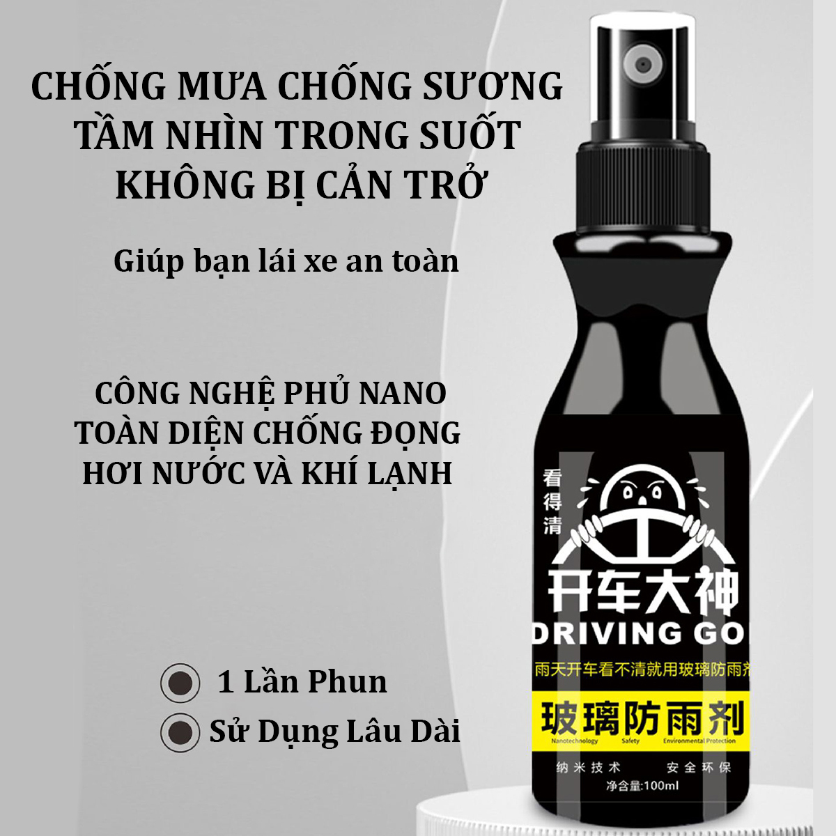 Xịt Chống Mờ Kính Chiếu Hậu Xe Máy Ô Tô Chai 100ml (Xịt Nano Chống Hơi Nước Sương Mù Gương Mắt Kính Mũ Bảo Hiểm )