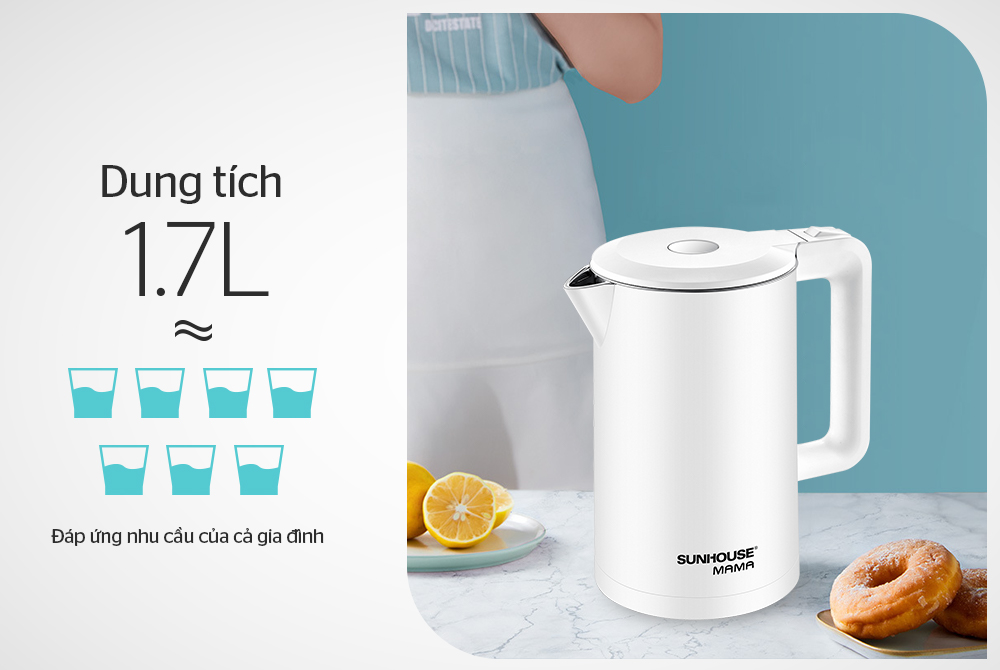 Ấm Siêu Tốc Inox 2 Lớp Cao Cấp Sunhouse SHD1386W 1.8 Lít - Bảo Hành 24 Tháng Toàn Quốc