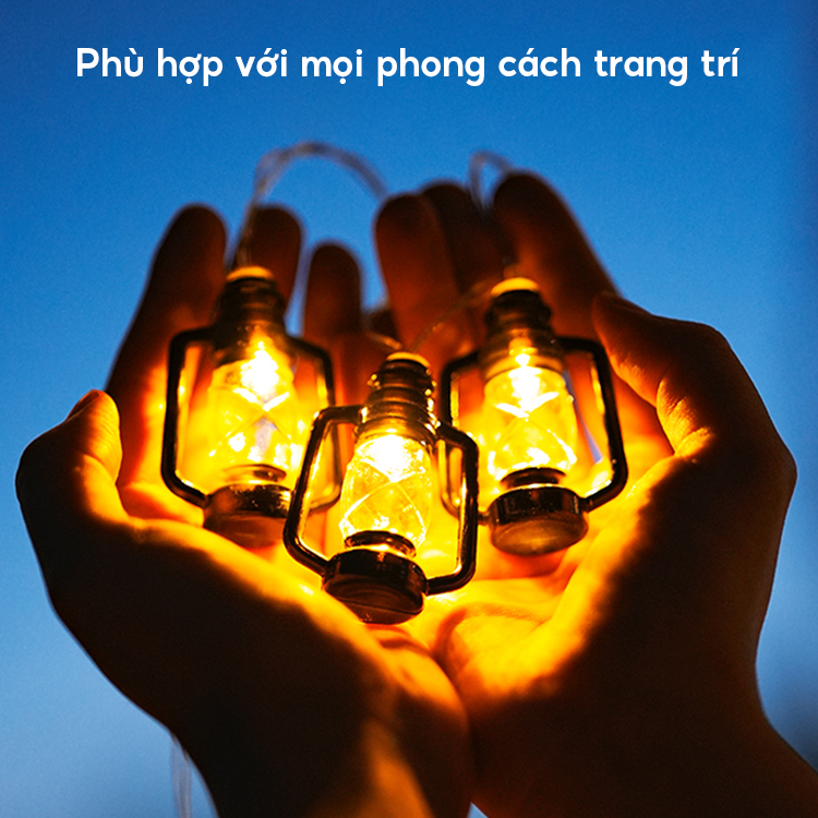 Đèn Trang Trí Năng Lượng Mặt Trời Hình Đèn Dầu, 20 Bóng LED, Nhiều Chế Độ, Chiều Dài 5m - DA3066