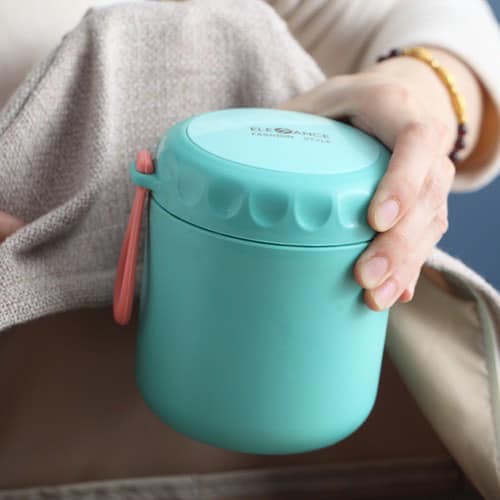BÌNH GIỮ NHIỆT KIÊM CA Ủ CHÁO MIỆNG TO DỄ DÀNG LẤY ĐỒ ĂN HOẶC VỆ SINH SAU KHI DÙNG, DUNG TÍCH 430ML CÓ KÈM THÌA NHỰA CAO CẤP