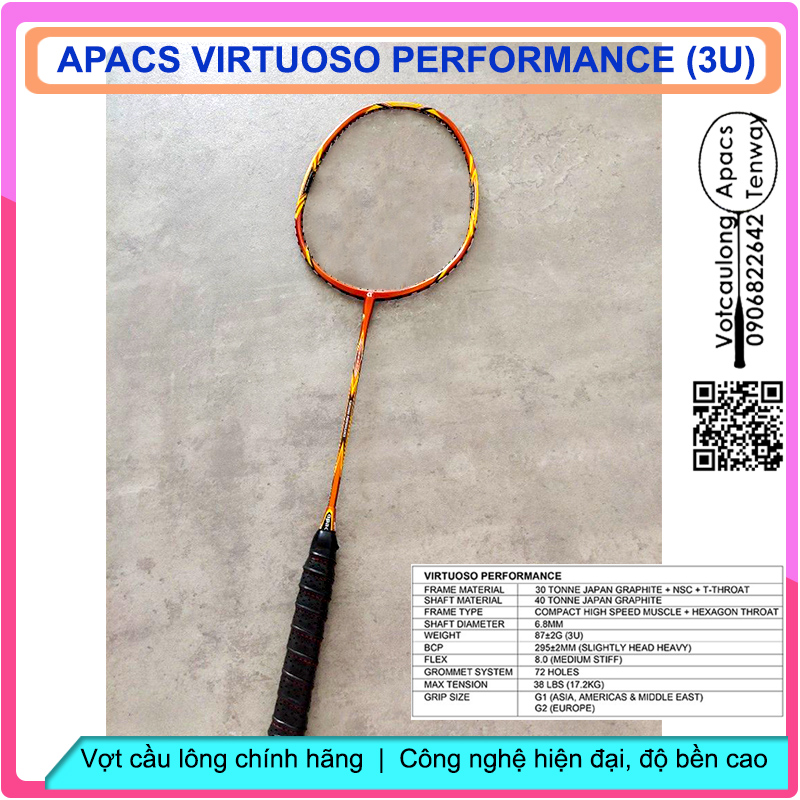 Vợt cầu lông Apacs Virtuoso Performance (3U) | Vợt công nghệ cao, chuyên công đập tốt