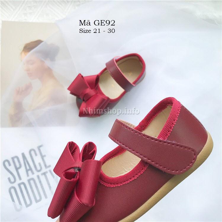 Giày búp bê bé gái 1 - 5 tuổi da mềm màu đỏ gắn nơ dễ thương phong cách Hàn GE92