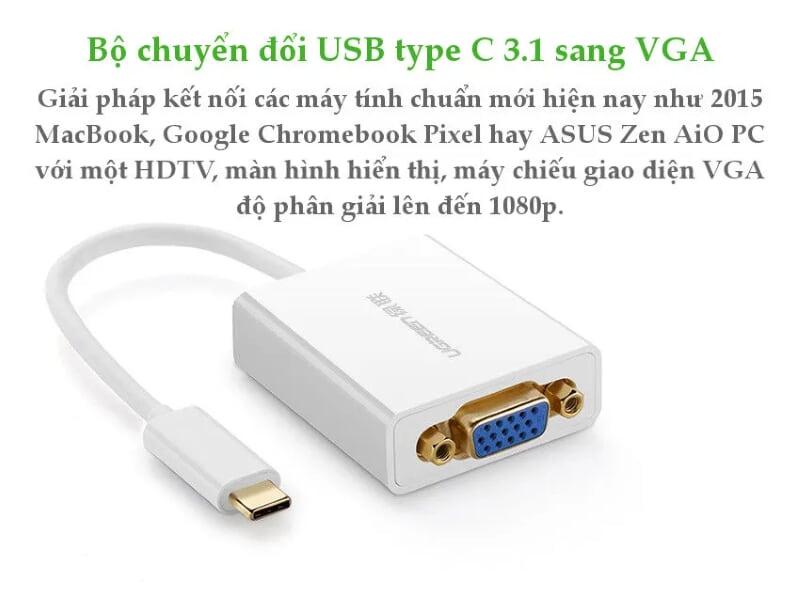 Ugreen UG4027440274TK 15CM màu Trắng Bộ chuyển đổi TYPE C sang VGA vỏ bọc nhựa ABS - HÀNG CHÍNH HÃNG