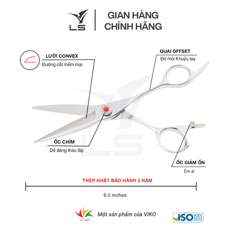 Kéo chuốt tóc LS sword cong offset vênh đỡ ngón cố định PSW